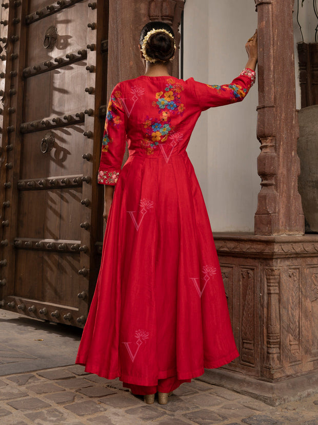 Elegant Red Vasansi Silk Pant Set