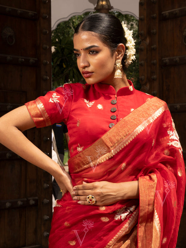 Red Banarasi Organza Saree