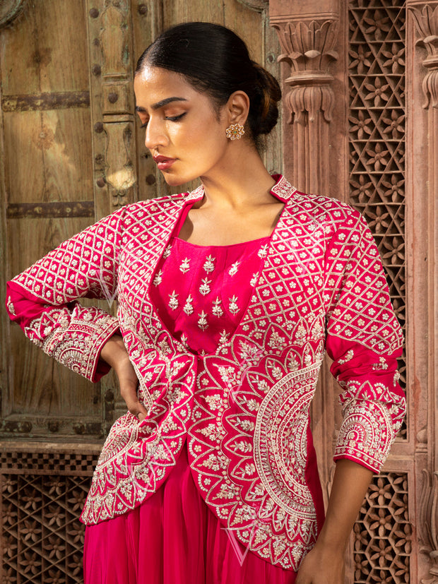 Pink Dola Silk Jacket and Palazzo Set