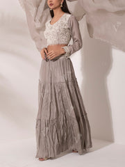 Light Grey Wrinkle Crepe Lehenga Set