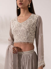 Light Grey Wrinkle Crepe Lehenga Set