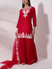 Red Chanderi Sharara Set