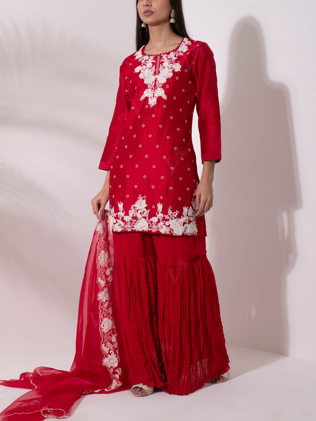 Red Chanderi Sharara Set