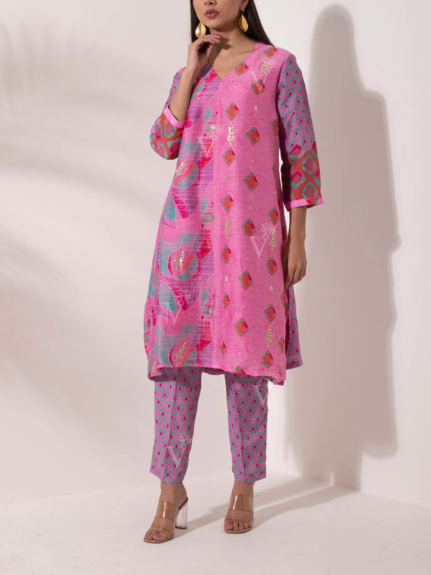 Pink Vasansi Silk Kurta Set