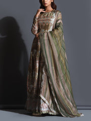 Moss Green Printed Anarkali Gown