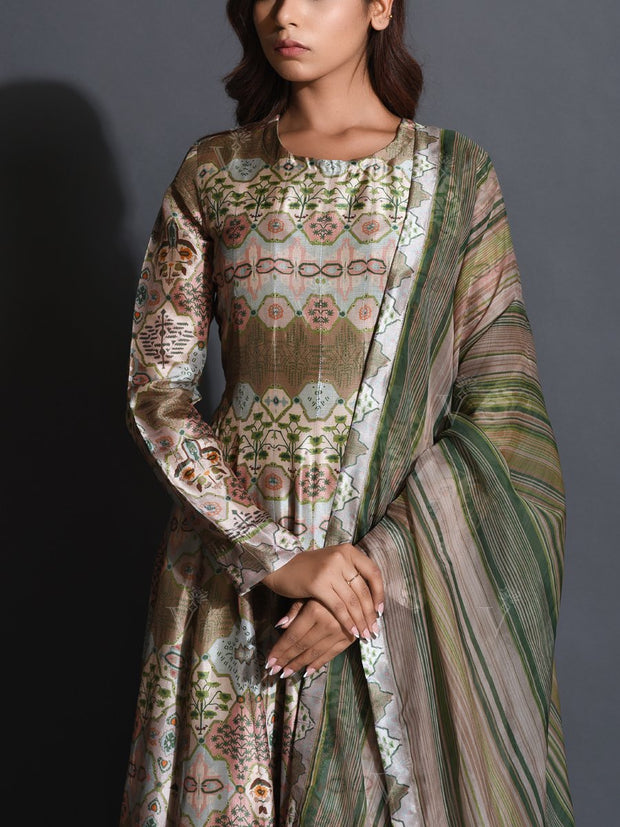 Moss Green Printed Anarkali Gown