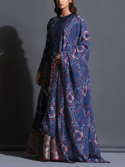 Mid Night Blue Silk Printed Anarkali Gown