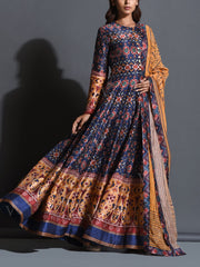 Navy Blue Patola Handcrafted Anarkali Gown