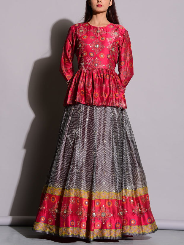 Grey Handcrafted Peplum Anarkali