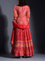 Red Vasansi Silk Leheriya Anarkali gown