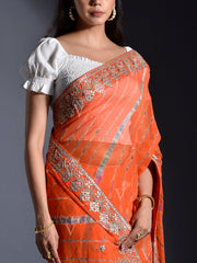 Orange Georgette Leheriya Saree