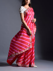 Red Georgette Leheriya Saree