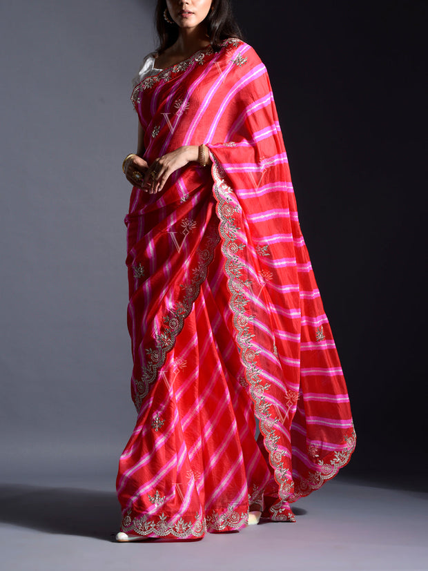 Red Georgette Leheriya Saree