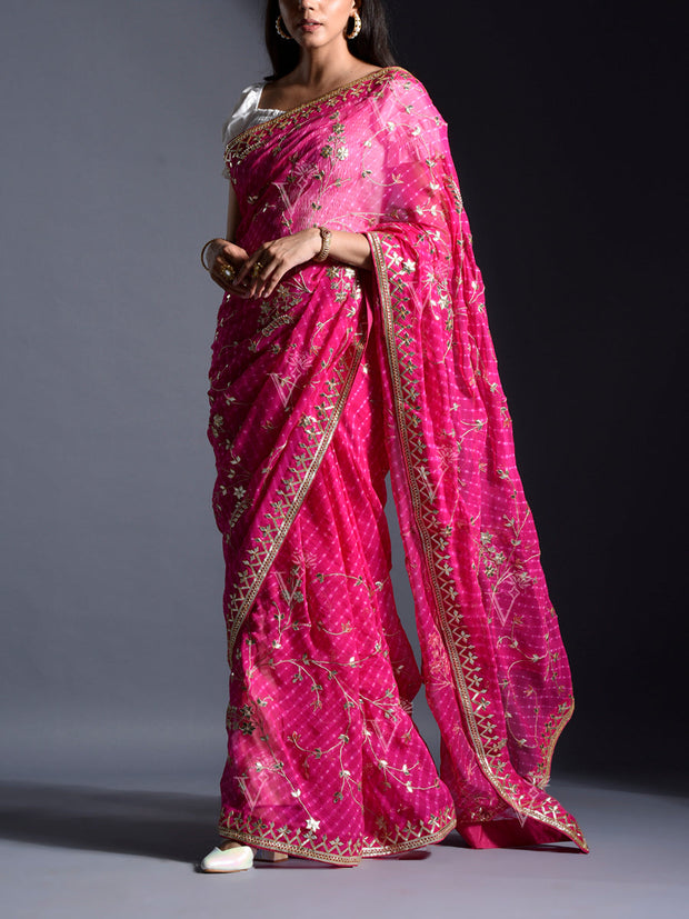 Pink Georgette Mothda Saree