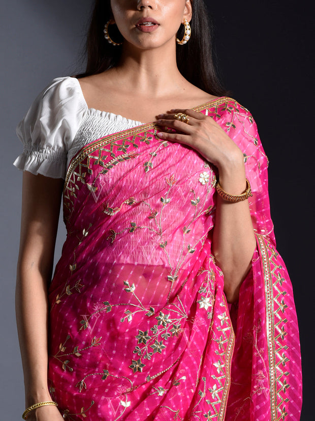 Pink Georgette Mothda Saree