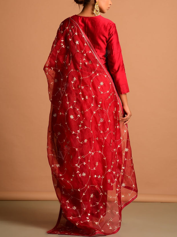 Red Chanderi Kurta Set