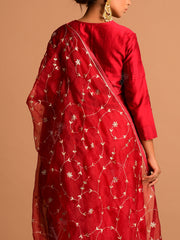 Deep Red Organza Embroidery Dupatta