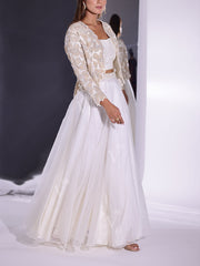 White Organza Top with Jacket and Palazzo Set