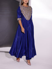 Blue Silk Embroidered Suit Set