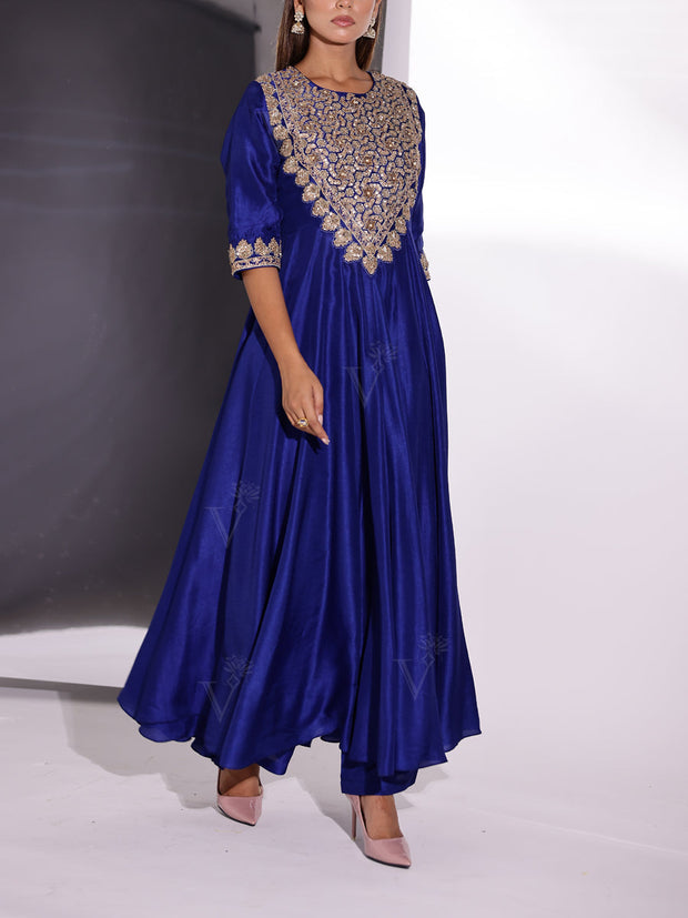 Blue Silk Embroidered Suit Set