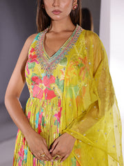 Lime Green Georgette Printed Gown