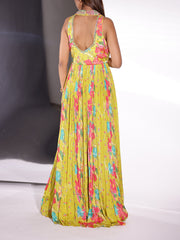 Lime Green Georgette Printed Gown