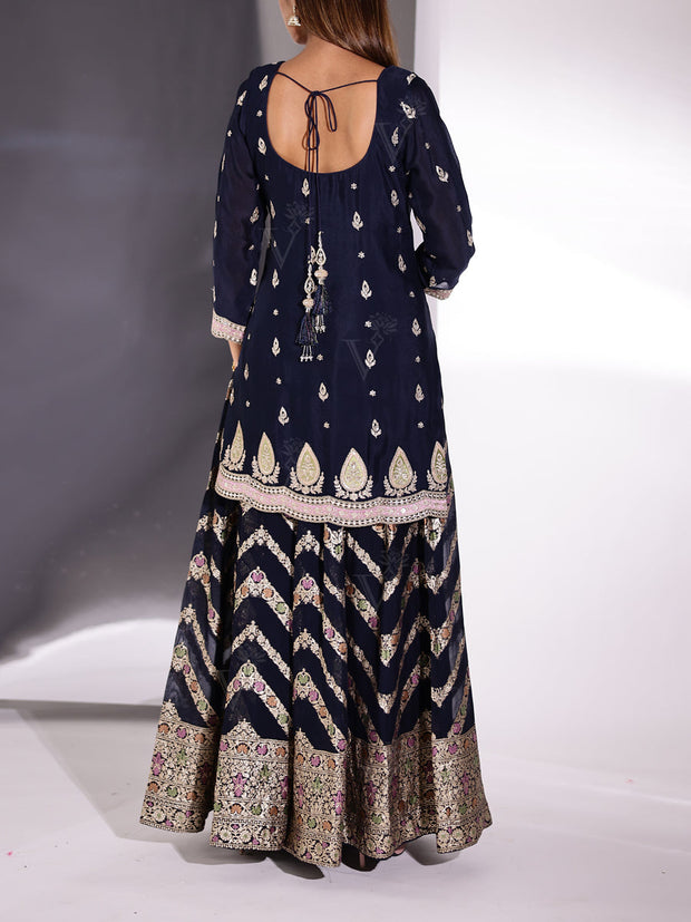 Blue Wrinkle Crepe Kurta and Palazzo Set