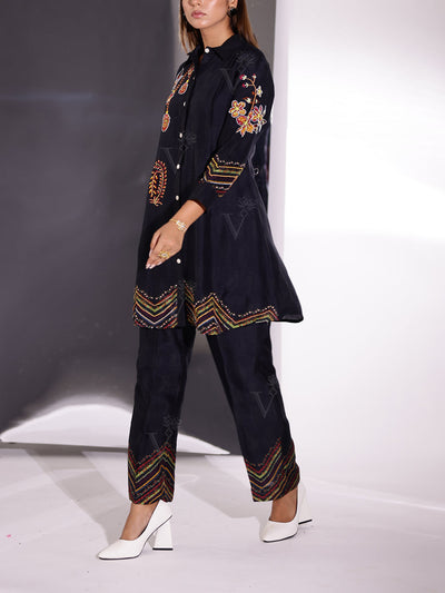 Black Embroidered Vasansi Silk Co-ord Set