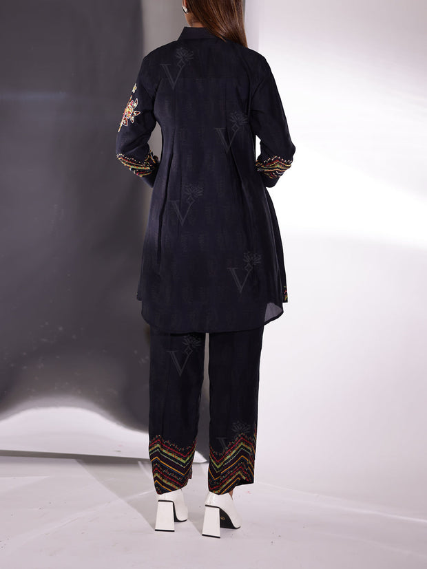 Black Embroidered Vasansi Silk Co-ord Set