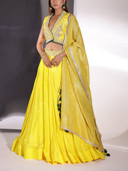 Yellow Silk Embroidered Lehenga Set