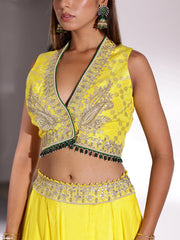 Yellow Silk Embroidered Lehenga Set