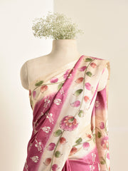 Pink Tussar Silk Saree