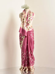 Pink Tussar Silk Saree