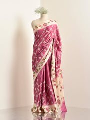 Pink Tussar Silk Saree