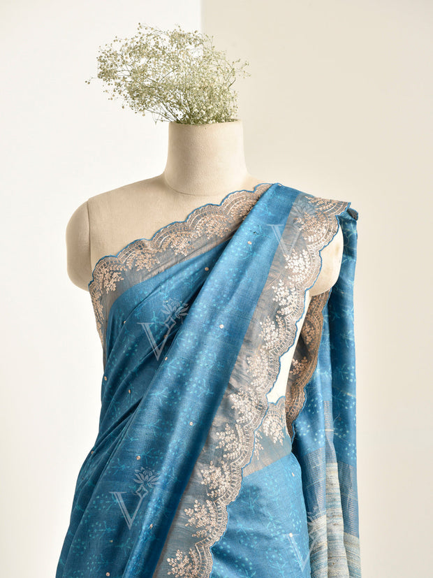 Blue Tussar Silk Saree