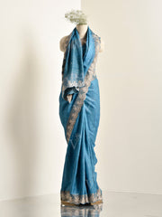 Blue Tussar Silk Saree