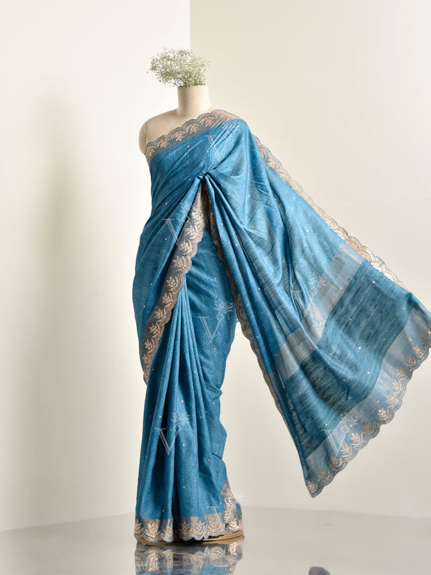 Blue Tussar Silk Saree