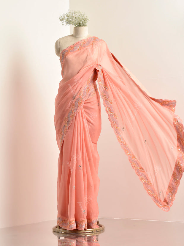 Peach Organza Saree