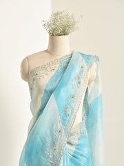 Blue Organza Leheriya Saree