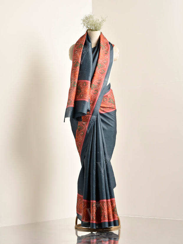 Grey Tussar Silk Saree