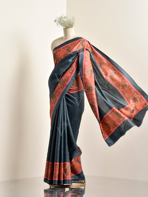 Grey Tussar Silk Saree