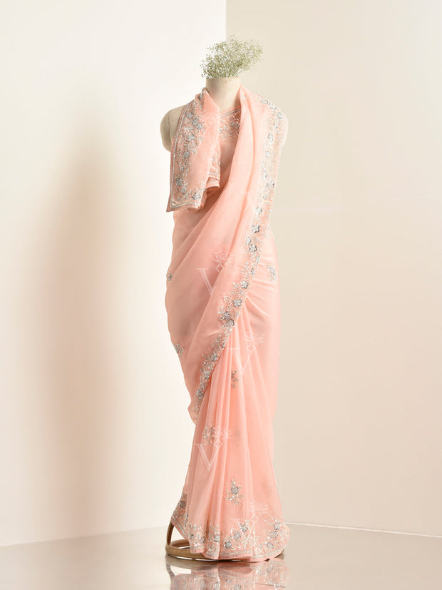 Peach Organza Saree