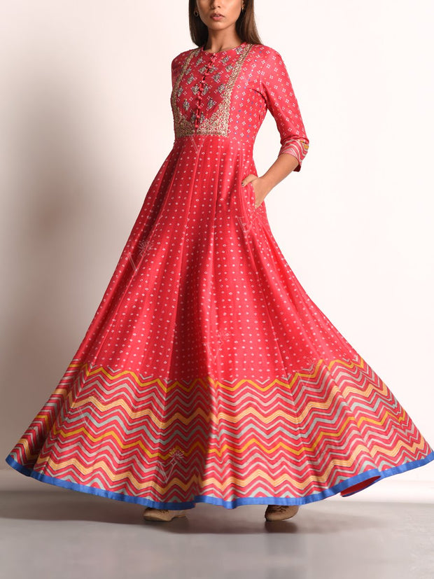 Pink Pure Chanderi Anarkali Gown