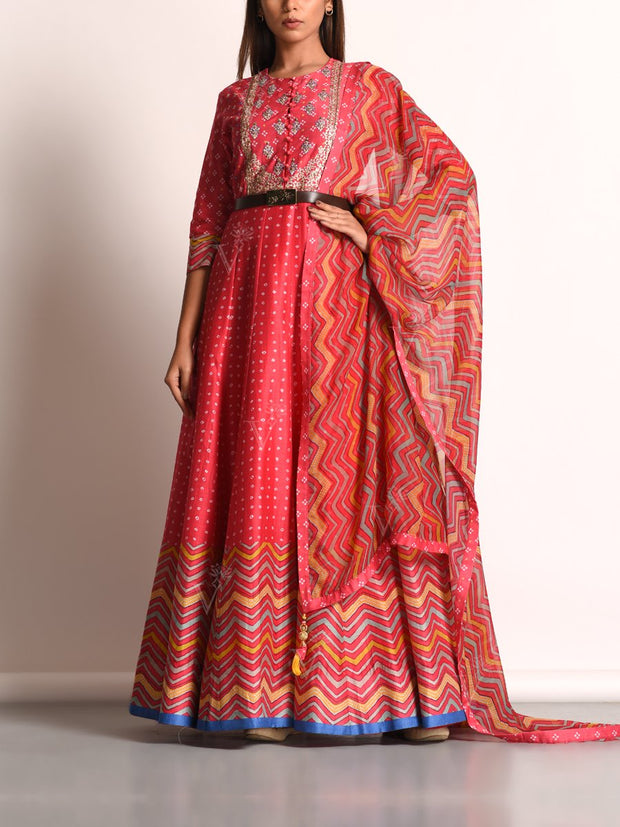 Pink Pure Chanderi Anarkali Gown