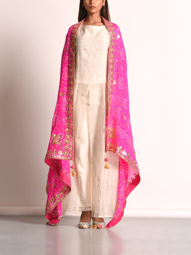 Pink Pure  Georgette Bandhani Gota Patti Dupatta