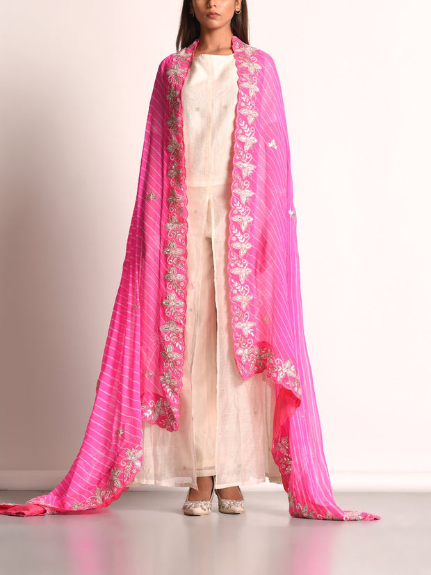 Pink Georgette Leheriya Scalloping Dupatta