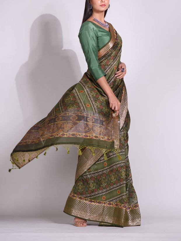 Green Tussar Printed Saree