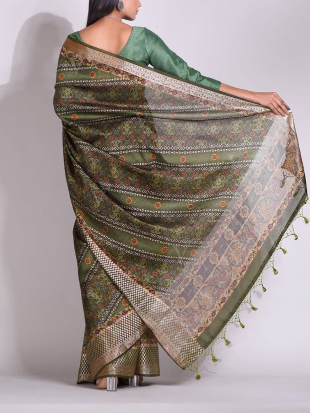 Green Tussar Printed Saree