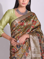 Grey Tussar Printed Saree