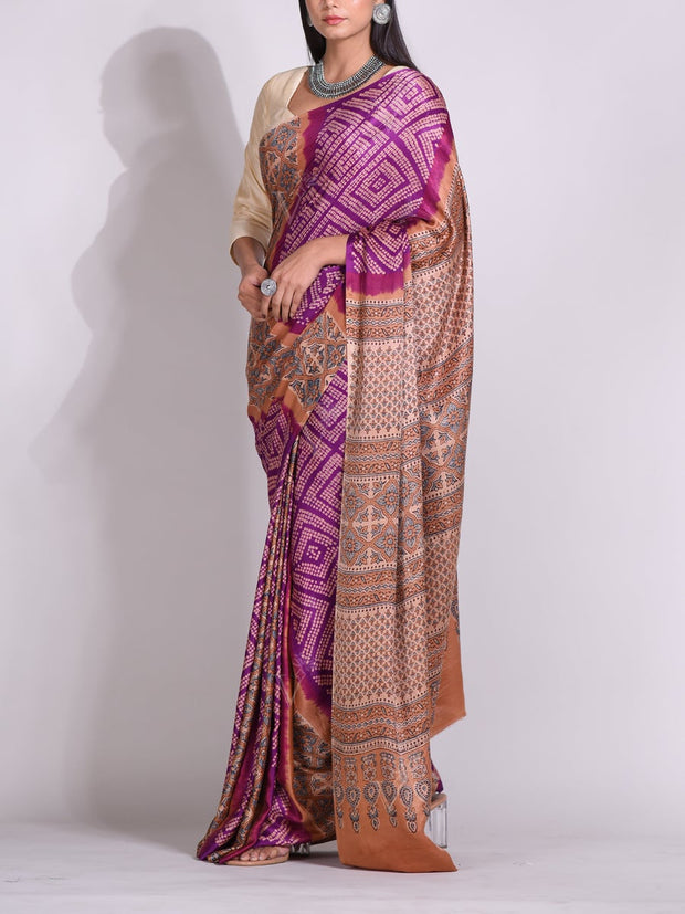 Purple Silk Bandhani Saree